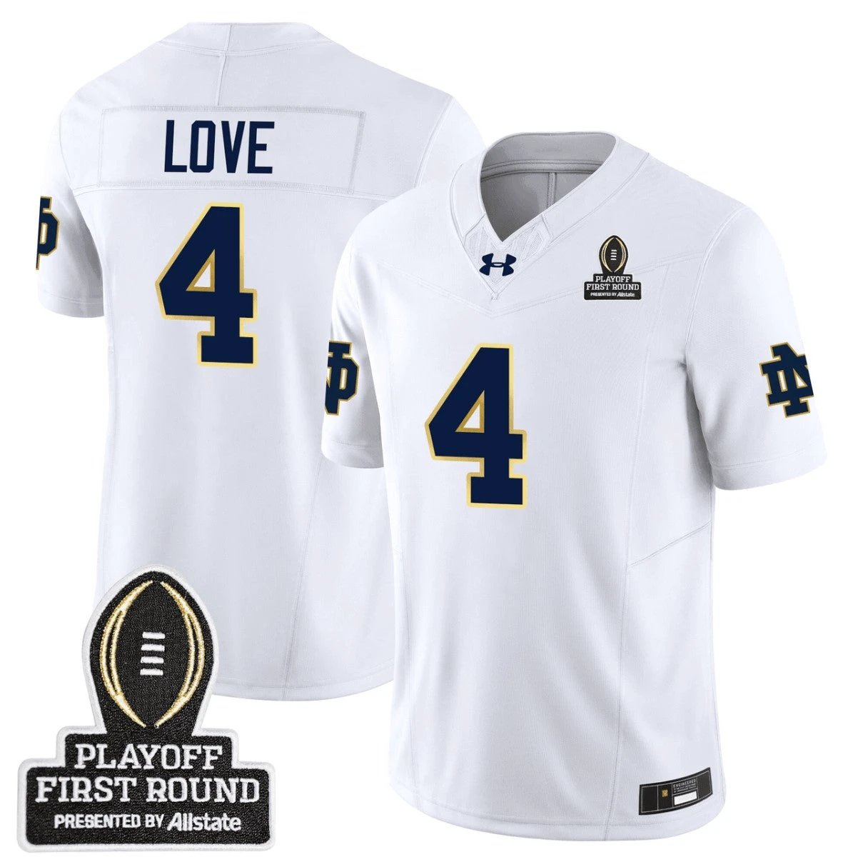 Jeremiyah Love Jersey #4 Notre Dame Fighting Irish CFP First Round Patch White by NCAA Football Jersey