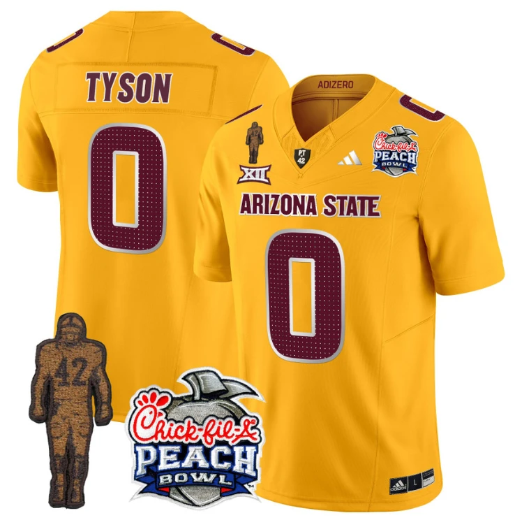 Jordyn Tyson Jersey #0 Arizona State Peach Bowl Patch Football V2 Gold by My Store