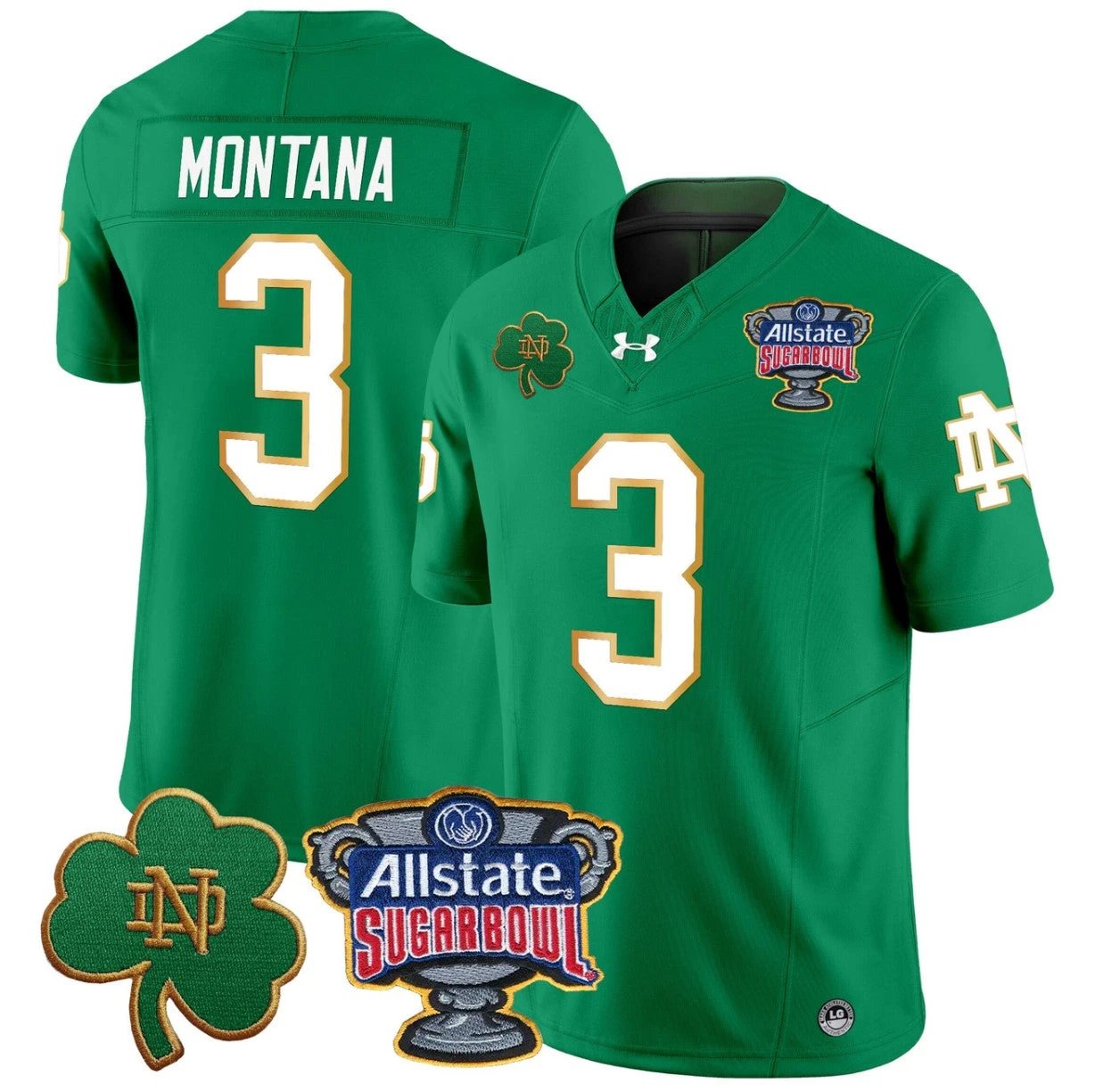 Joe Montana Jersey #3 Notre Dame 2024 Sugar Bowl Patch V2 Stitched Green by NCAA Football Jersey