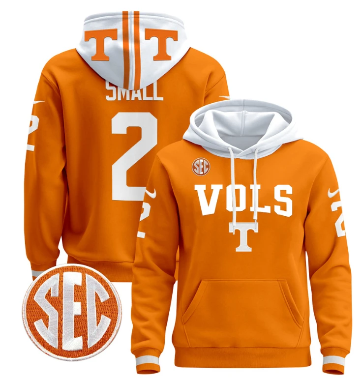 Jabari Small Hoodie #2 Tennessee Vols 2024 Pullover V3 Stitched Black by Hoodie Pullover
