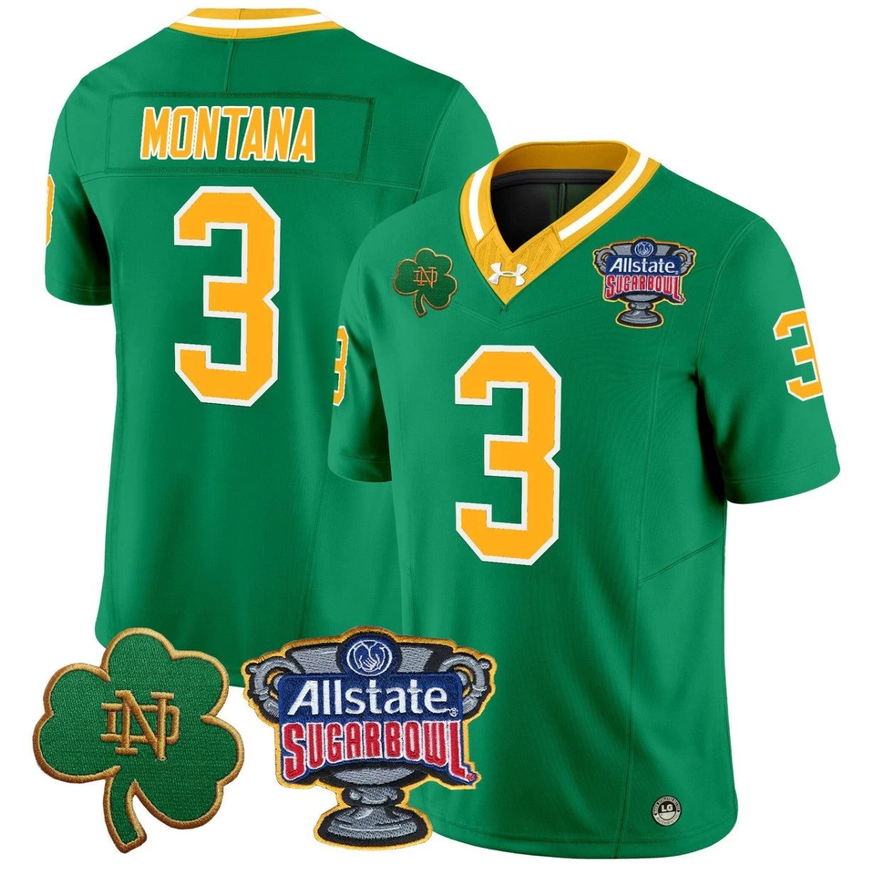 Joe Montana Jersey #3 Notre Dame 2024 Sugar Bowl Patch V2 Stitched Throwback by NCAA Football Jersey