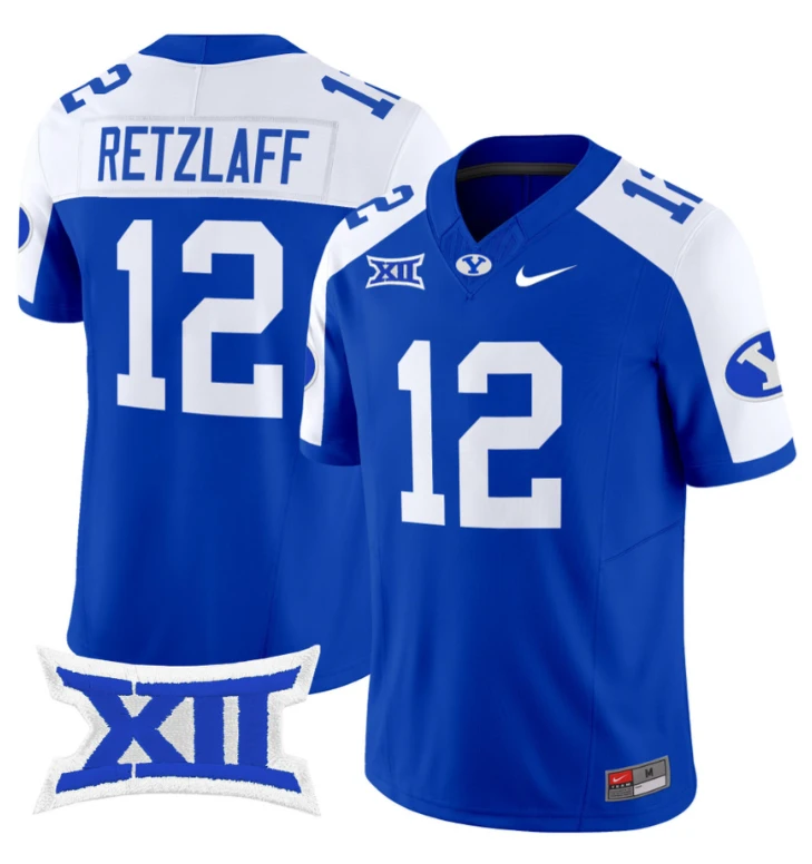 Jake Retzlaff Jersey #12 BYU Cougars Vapor Limited College Football Stitched Royal Alternate by My Store