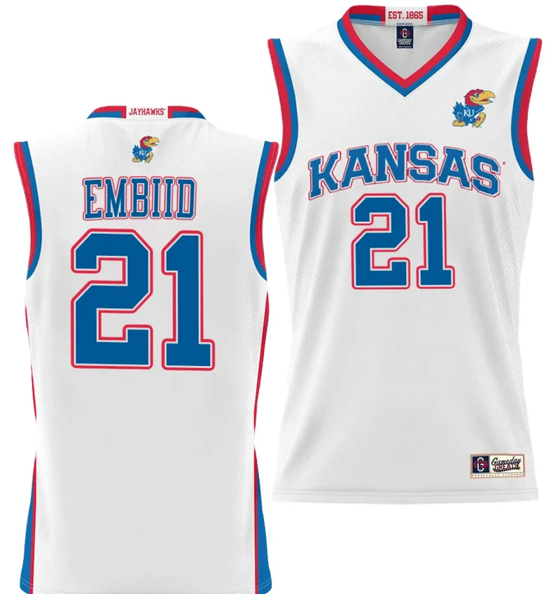 Joel Embiid Jersey #21 Kansas Jayhawks NIL College Basketball Lightweight White by My store basketball