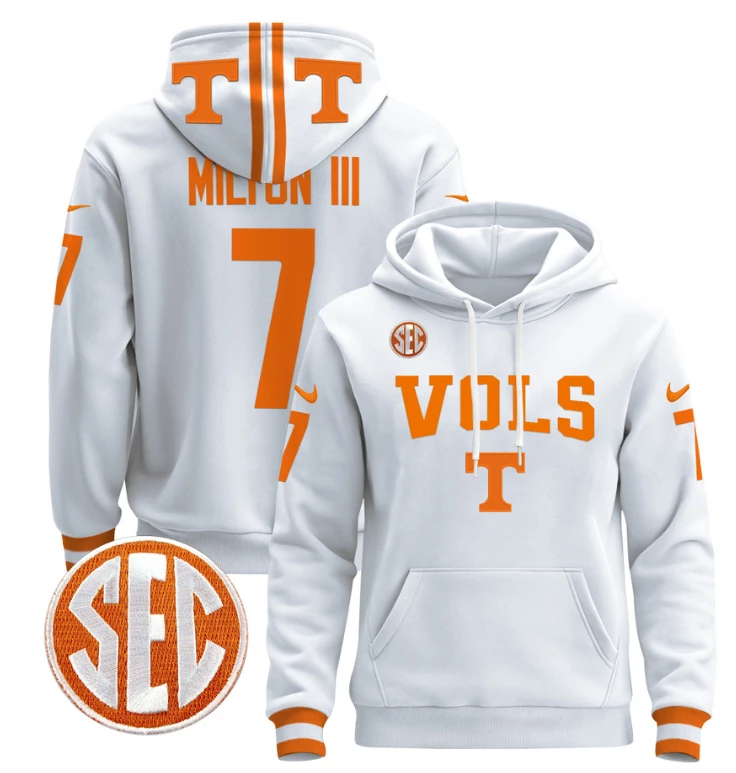 Joe Milton III Hoodie #7 Tennessee Vols 2024 Pullover V3 Stitched Black by Hoodie Pullover