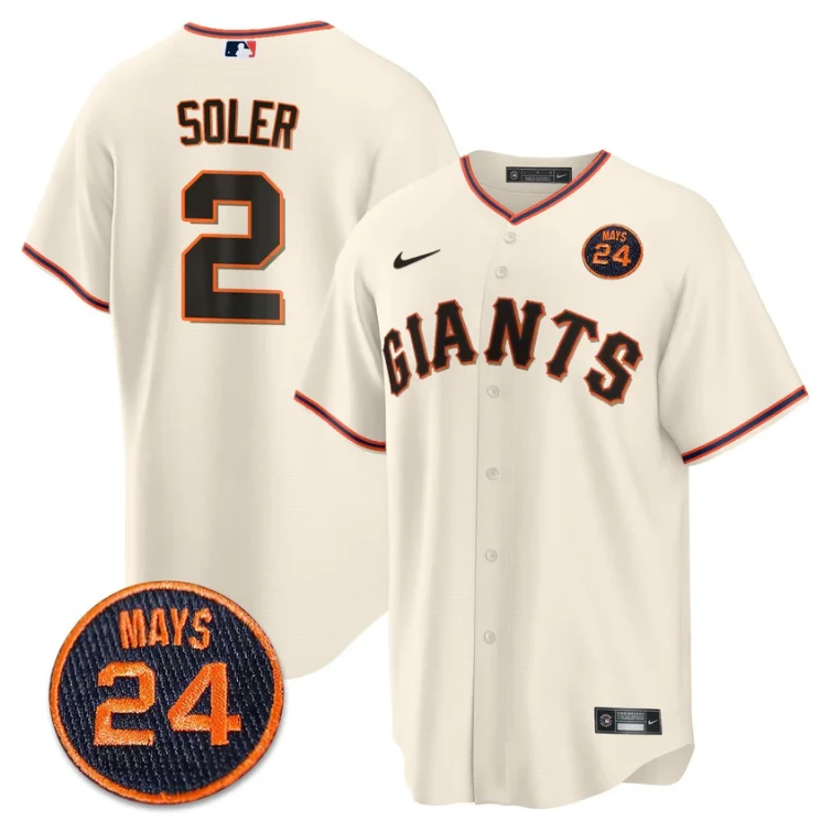 Jorge Soler Jersey #2 San Francisco Giants #24 Willie Mays Patch 2024 Vapor Premier Cream Home by My Store