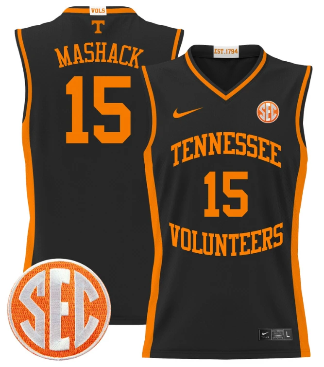 Jahmai Mashack Jersey #15 Tennessee Vols 2024 Lightweight Basketball Black by My store basketball