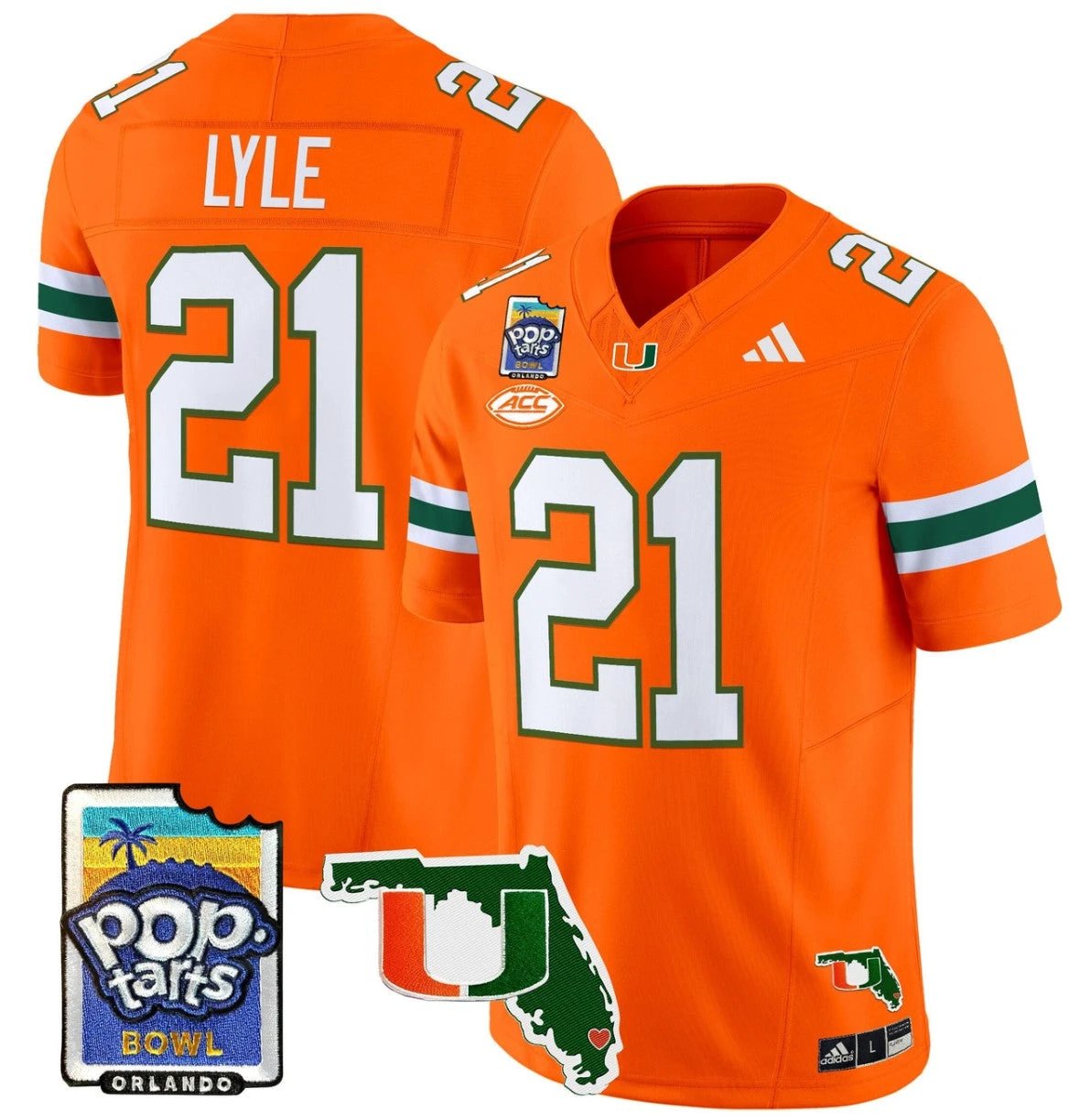 Jordan Lyle Jersey #21 Miami Hurricanes 2025 PopTarts Bowl Patch Orange by My Store