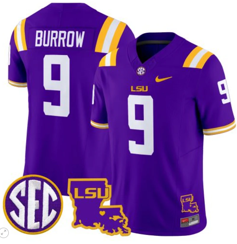 Joe Burrow Jersey #9 LSU Tigers 2024 Louisiana Patch Vapor Limited College Football Stitched Purple by My Store