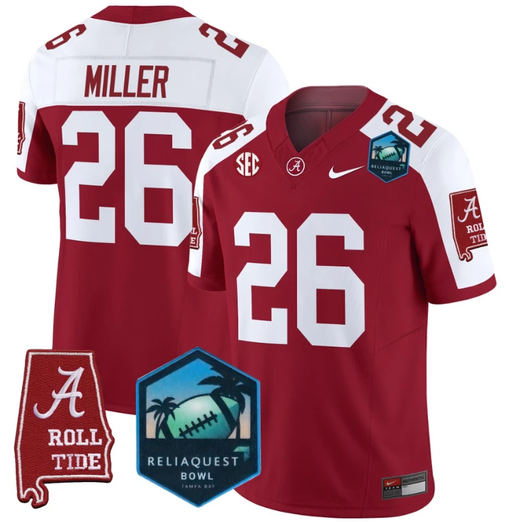 Jam Miller Jersey #26 Alabama Crimson Tide 2025 ReliaQuest Bowl Crimson Alternate by My Store