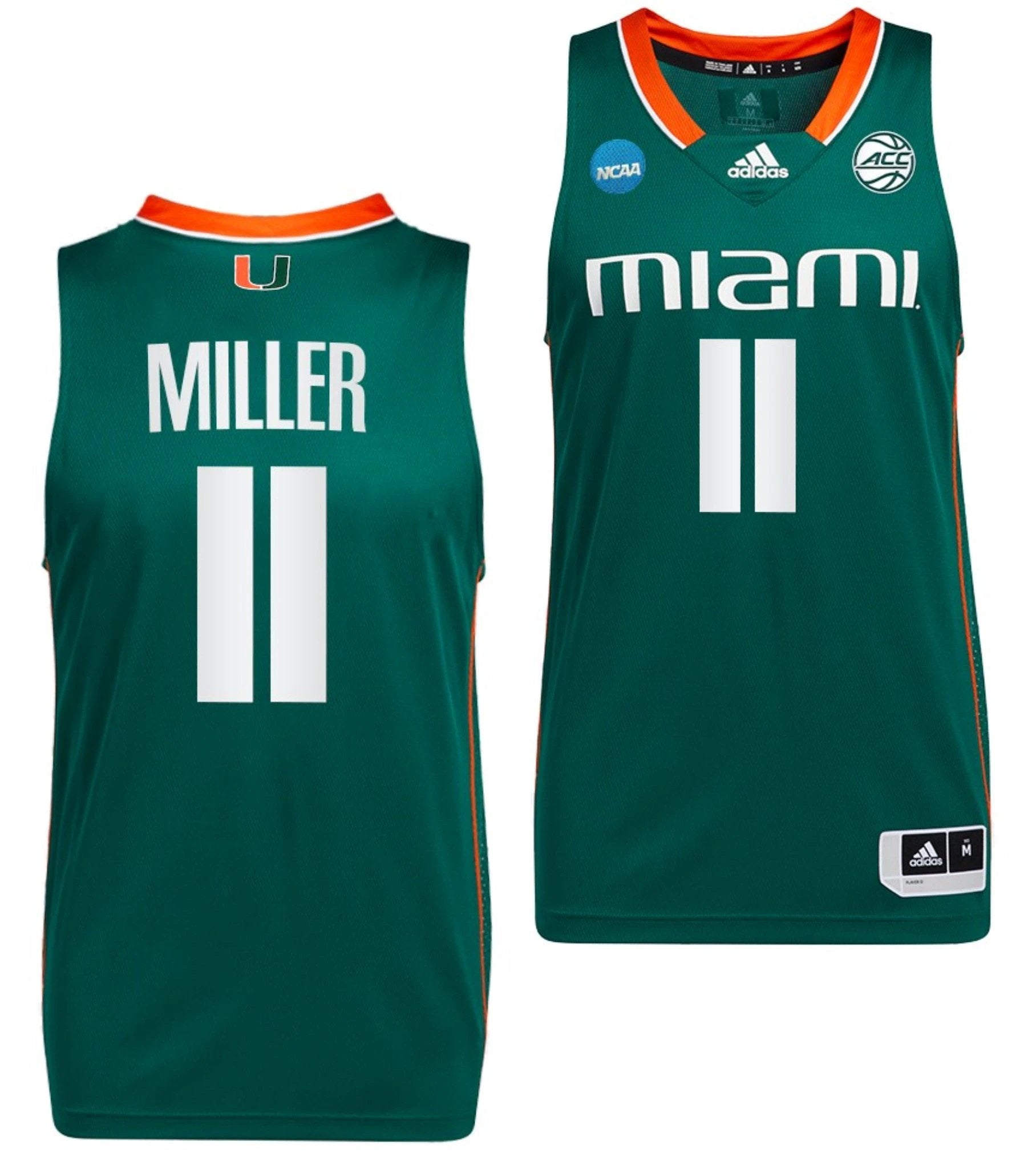 Jordan Miller Jersey #11 Miami Hurricanes 2023 NCAA March Madness Green College Basketball by My store basketball