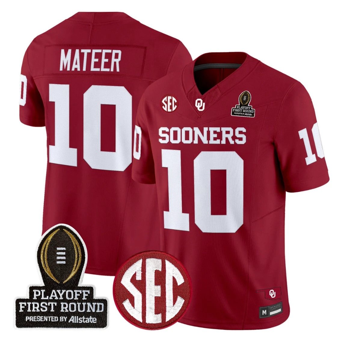 John Mateer Jersey #10 Oklahoma Sooners 2025 Playoff First Round Stitched by My Store NCAA Football Jerseys
