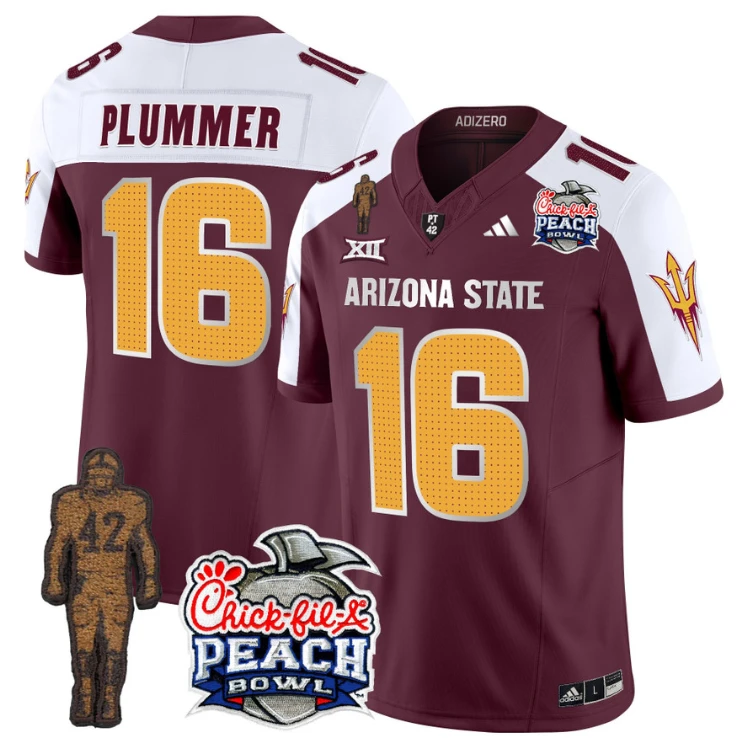 Jake Plummer Jersey #16 Arizona State Peach Bowl Patch Football V2 Maroon by My Store