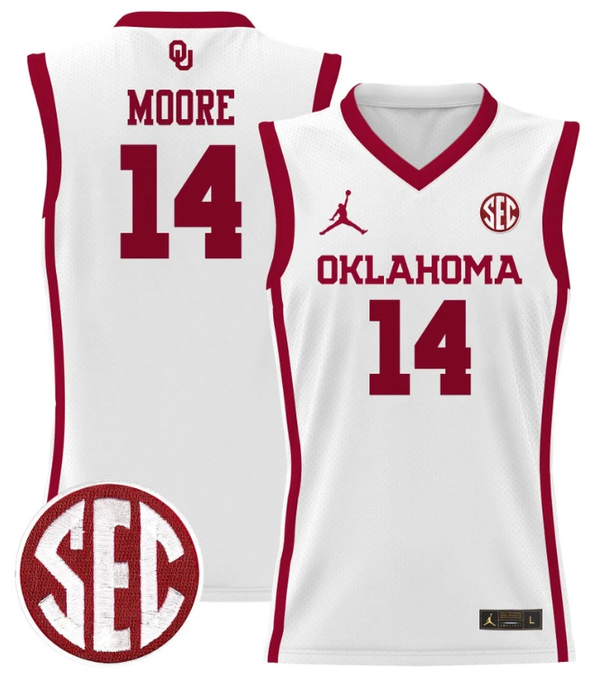 Jalon Moore Jersey #14 Oklahoma Sooners 2024 Lightweight Basketball White by My store basketball