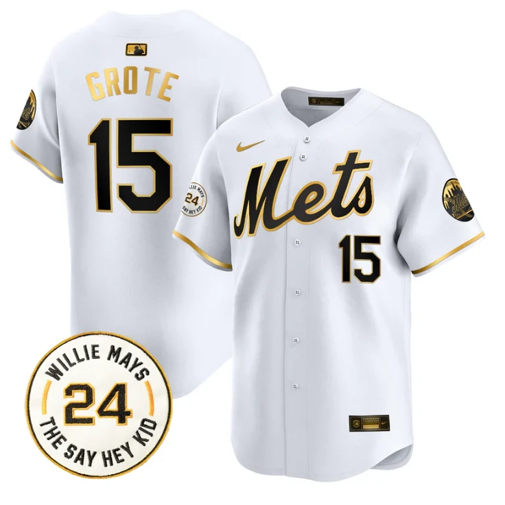 Jerry Grote Jersey #15 Mets Willie Mays Patch Vapor Premier Limited Stitched White Gold by My Store