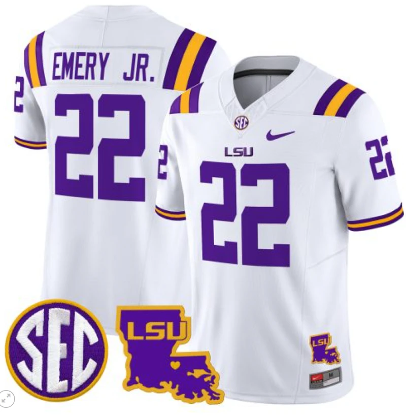John Emery Jr Jersey #22 LSU Tigers 2024 Louisiana Patch Vapor Limited College Football Stitched White by My Store