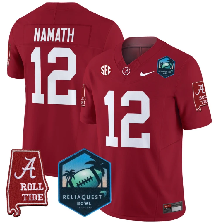 Joe Namath Jersey #12 Alabama Crimson Tide 2025 ReliaQuest Bowl Crimson by My Store