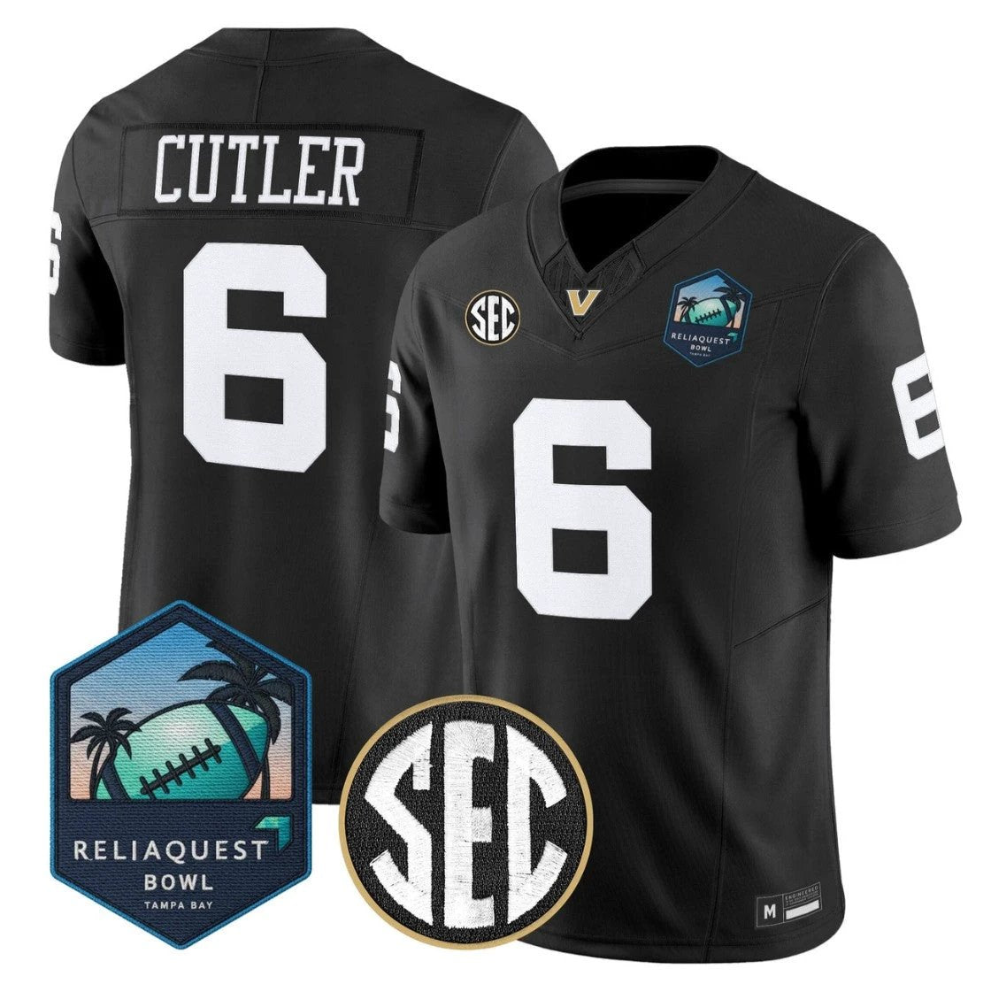 Jay Cutler Jersey #6 Vanderbilt Commodores 2025 ReliaQuest Bowl Stitched Black by NCAA Football Jersey