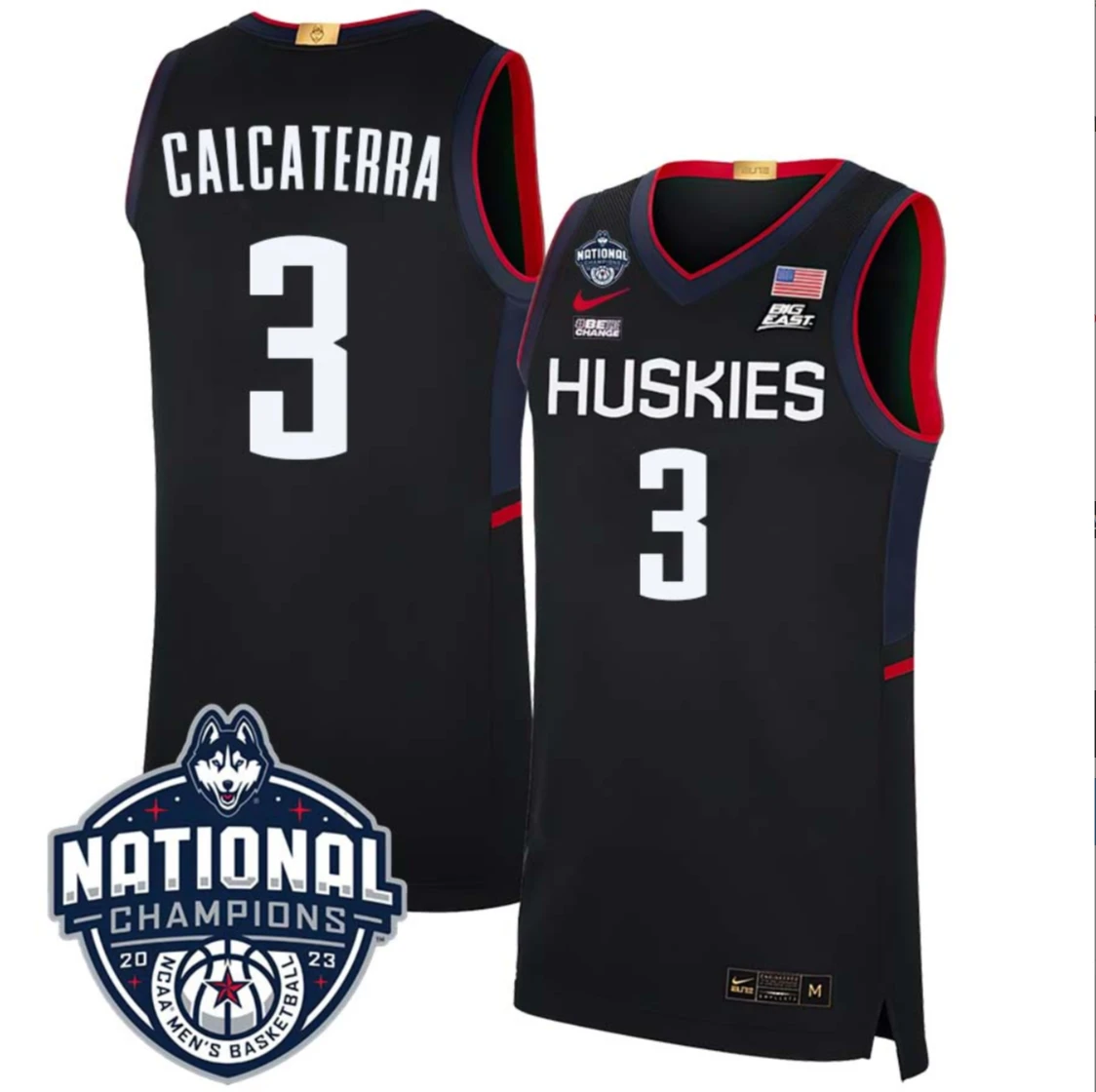 Joey Calcaterra Jersey #3 UConn Huskies 2023 National Champions College Basketball by My store basketball
