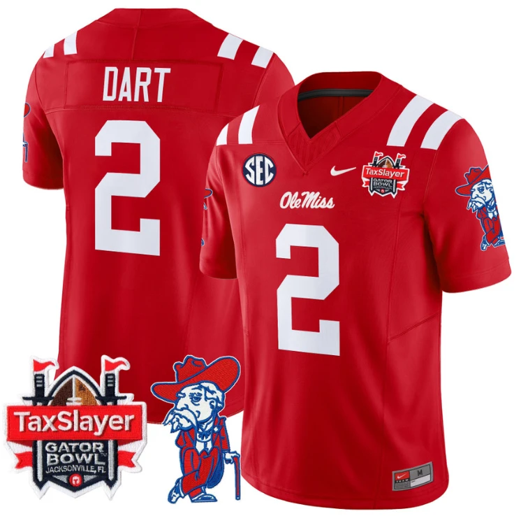 Jaxson Dart Jersey #2 Ole Miss Rebels 2025 Gator Bowl Patch Football Red by My Store