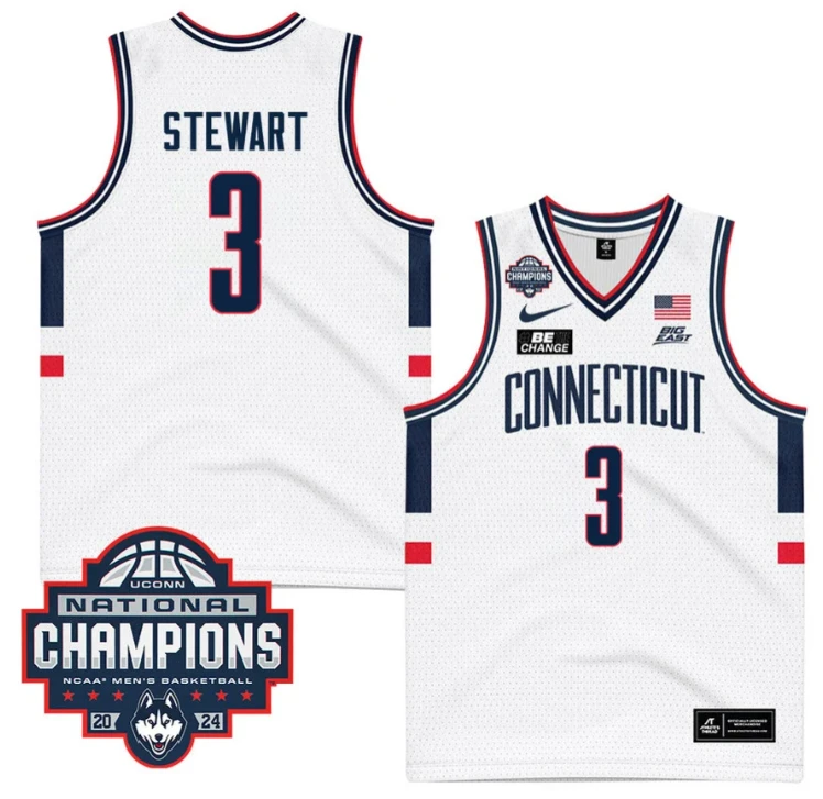 Jaylin Stewart Jersey #3 UConn Huskies 2024 NCAA Basketball National Champions White by My store basketball