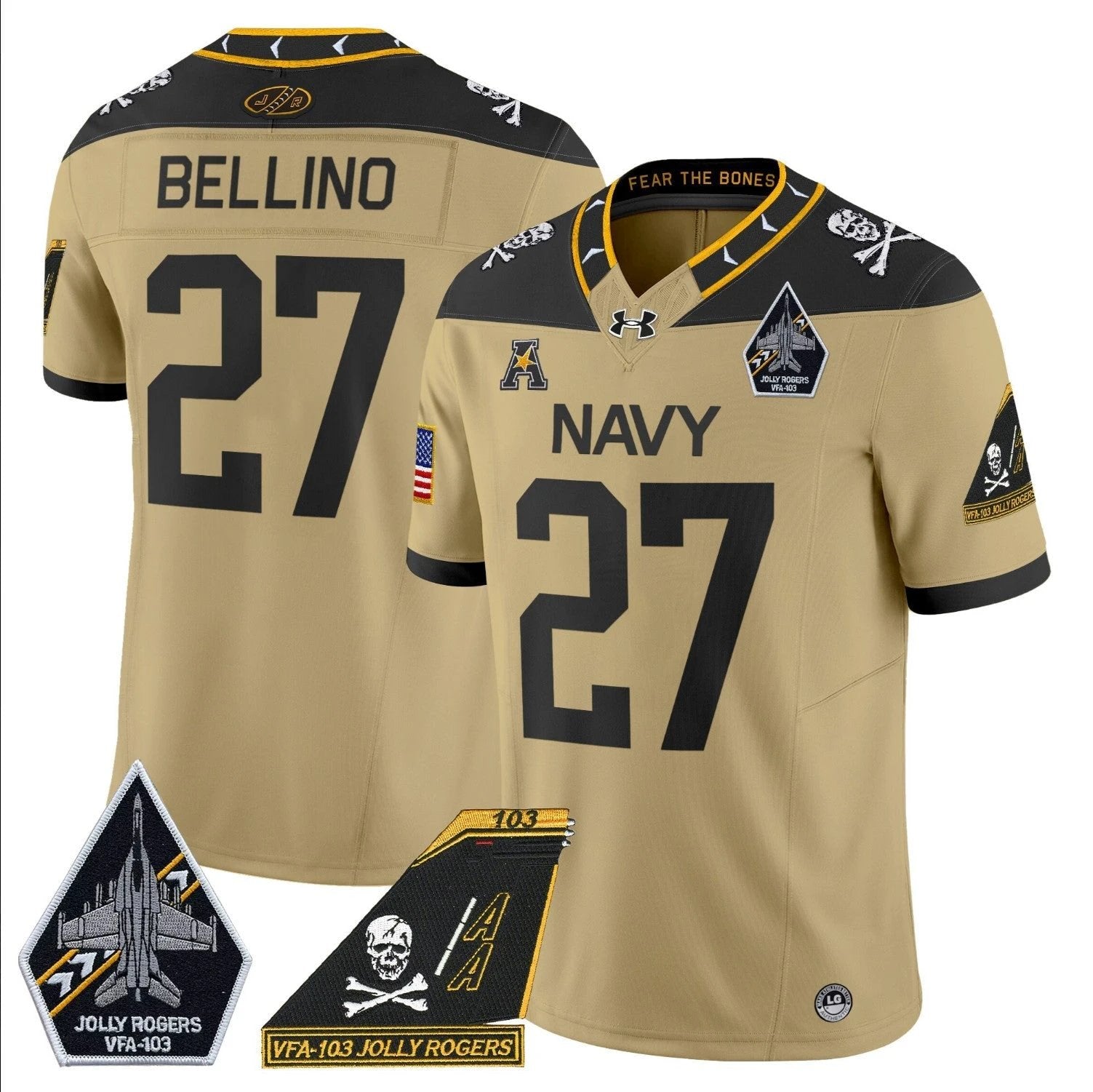 Joe Bellino Jersey #27 Navy Midshipmen 2024 Jolly Rogers Patch Gold by My Store