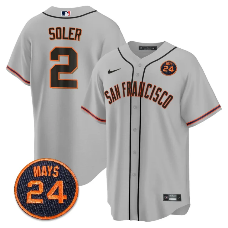 Jorge Soler Jersey #2 San Francisco Giants #24 Willie Mays Patch 2024 Vapor Premier Gray by My Store