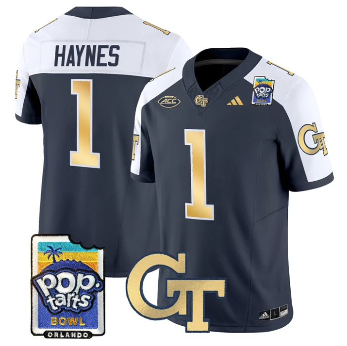 Jamal Haynes Jersey #1 Georgia Tech Jackets Pop-Tarts Bowl Stitched Navy Alternate by NCAA Football Jersey