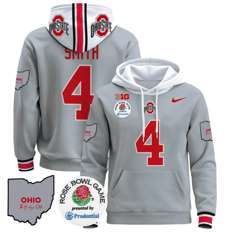 Jeremiah Smith Hoodie #4 Ohio State Buckeyes Rose Bowl Pullover by Hoodie Pullover