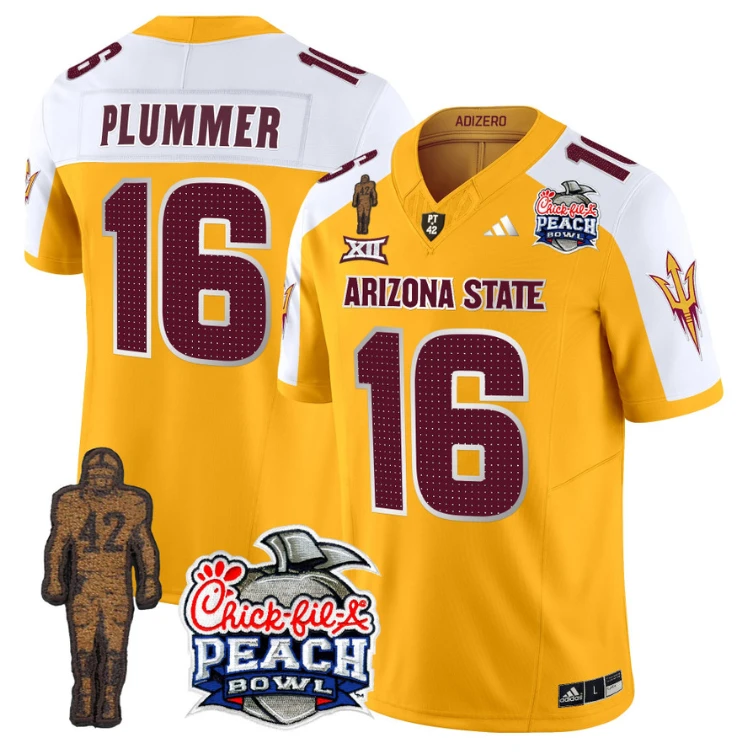 Jake Plummer Jersey #16 Arizona State Peach Bowl Patch Football V2 Gold Altternate by My Store