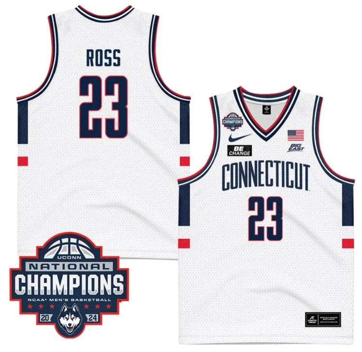 Jayden Ross Jersey #23 UConn Huskies 2024 NCAA Basketball National Champions White by My store basketball