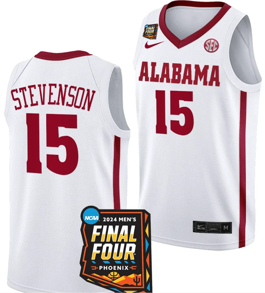 Jarin Stevenson Jersey #15 Alabama Crimson Tide 2024 NCAA March Madness Final Four Basketball White by My store basketball