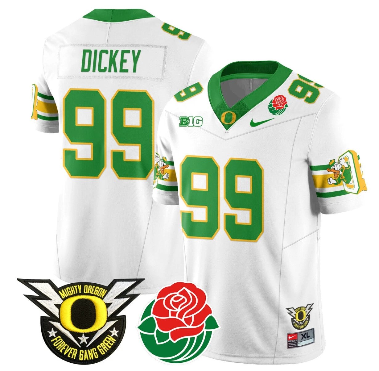 Jurrion Dickey Jersey #99 Oregon Ducks 2024 Rose Bowl Patch Football White by My Store