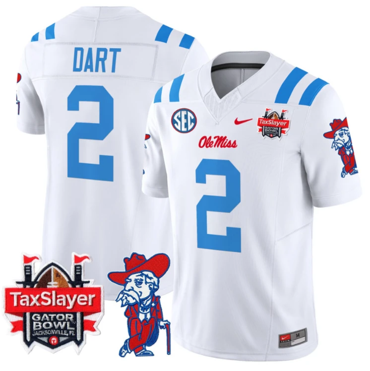 Jaxson Dart Jersey #2 Ole Miss Rebels 2025 Gator Bowl Patch Football 2024 White by My Store