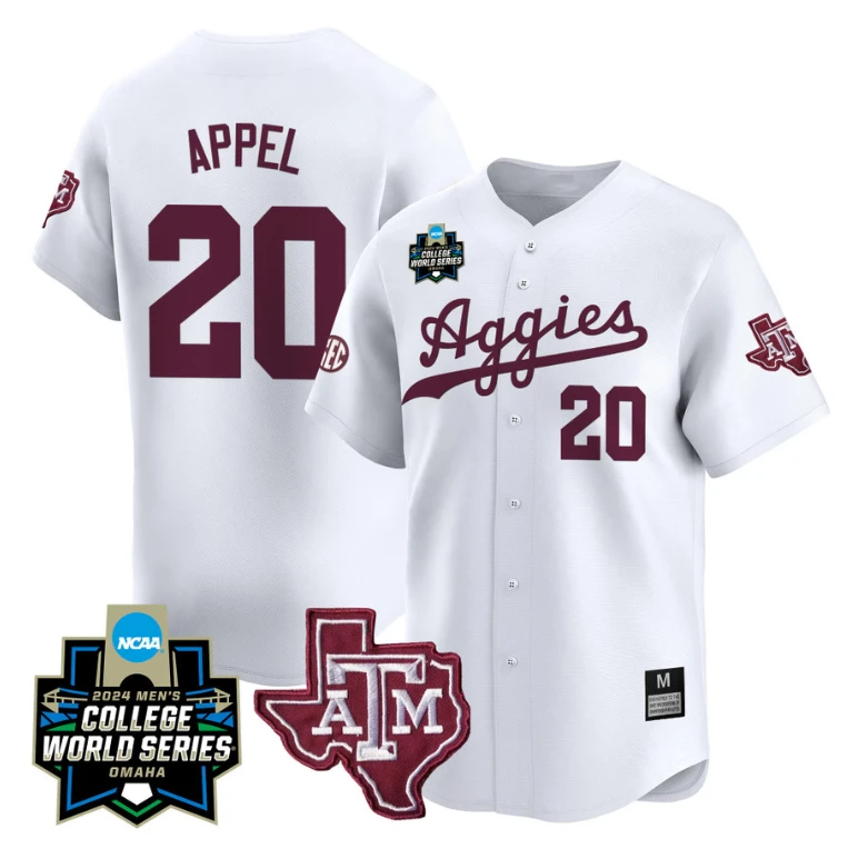 Jackson Appel Jersey #20 Texas AM Aggies 2024 College World Series Vapor Premier Limited NCAA Baseball Stitched White by My Store