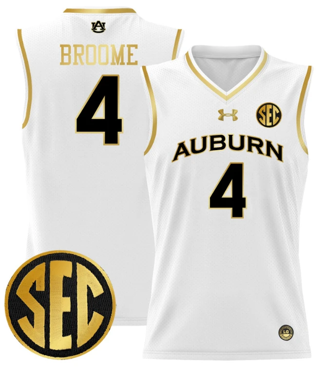 Johni Broome Jersey #4 Auburn Tigers 2024 Lightweight Basketball White Gold by My store basketball