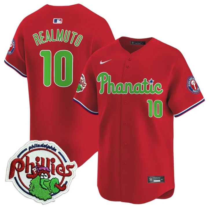 J.T.Realmuto Jersey #10 Phillies Phanatic Patch Vapor Premier Limited Stitched Red by My Store