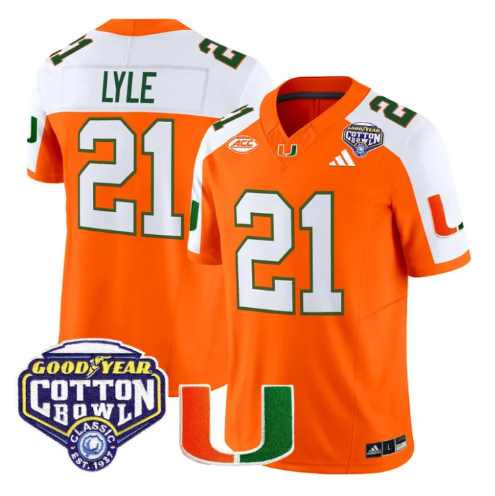 Jordan Lyle Jersey #21 Miami Hurricanes 2025 Cotton Bowl Patch Stitched by My Store NCAA Football Jerseys