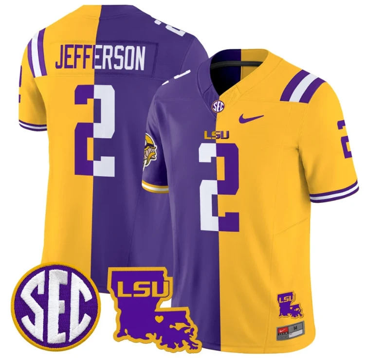 Justin Jefferson Jersey #2 LSU Tiger Split Vapor Limited Football Stitched by My Store