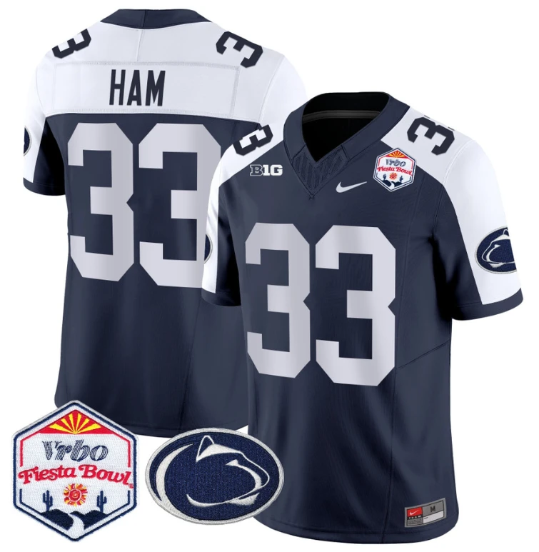 Jack Ham Jersey #33 Penn State 2024 Fiesta Bowl Patch Stitched Navy Alternate by NCAA Football Jersey