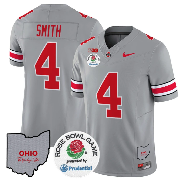 Jeremiah Smith Jersey #4 Ohio State Buckeyes Rose Bowl Vapor Limited V2 Gray by NCAA Football Jersey