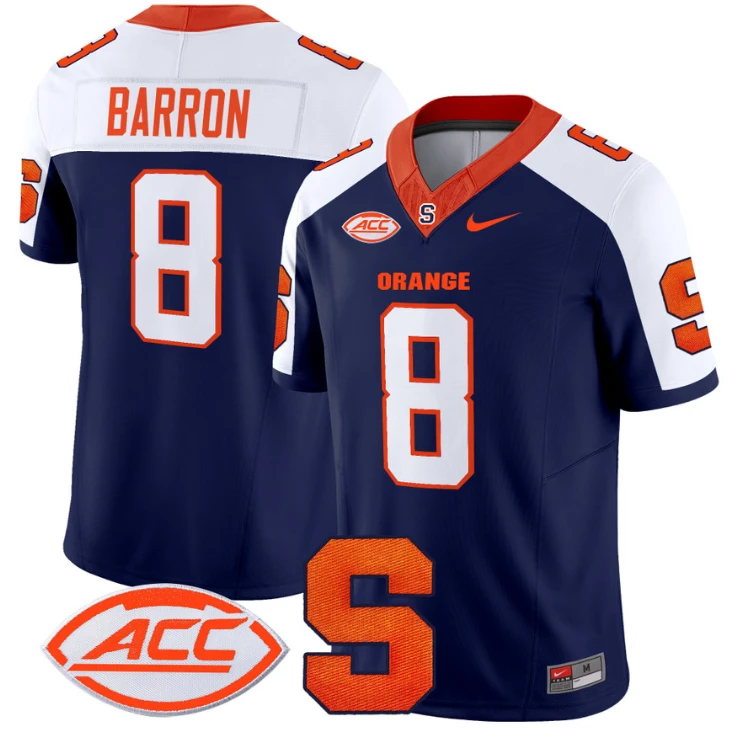 Justin Barron Jersey #8 Syracuse Orange Vapor Limited College Football Navy Alternate by My Store