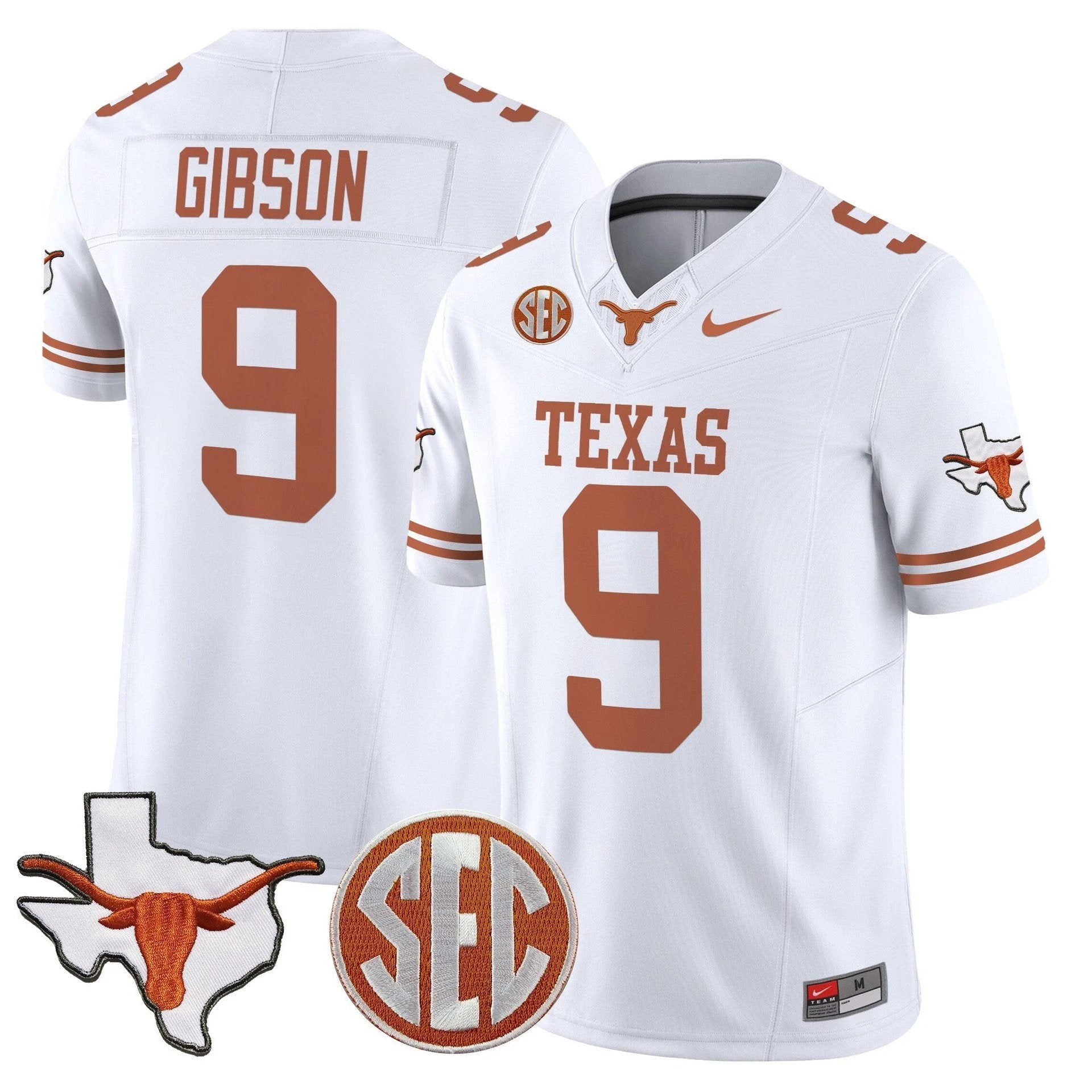 Jerrick Gibson Jersey #9 Texas Longhorns 2025 State Map SEC Patch White by My Store