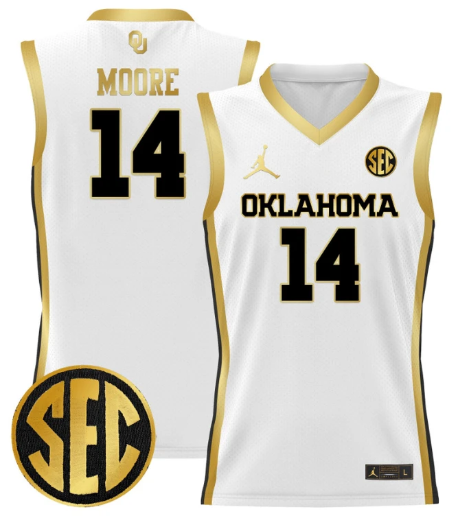 Jalon Moore Jersey #14 Oklahoma Sooners 2024 Lightweight Basketball White Gold by My store basketball