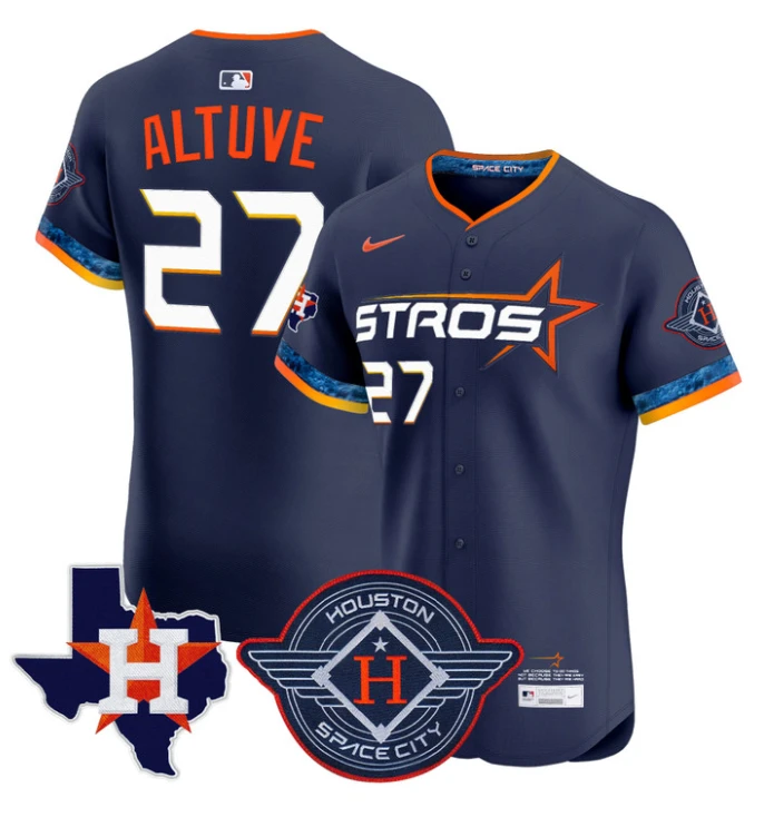 José Altuve Jersey #27 Houston Astros 2025 City Connect Texas Patch Premier Elite Stitched Navy by My Store