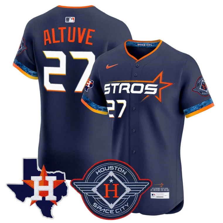 José Altuve Jersey #27 Houston Astros 2025 City Connect Texas Patch Premier Elite Stitched Navy by My Store