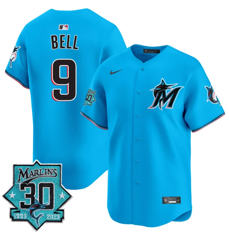 Josh Bell Jersey #9 Miami Marlins 30 Seasons Anniversary Patch Limited Stitched Blue by My Store