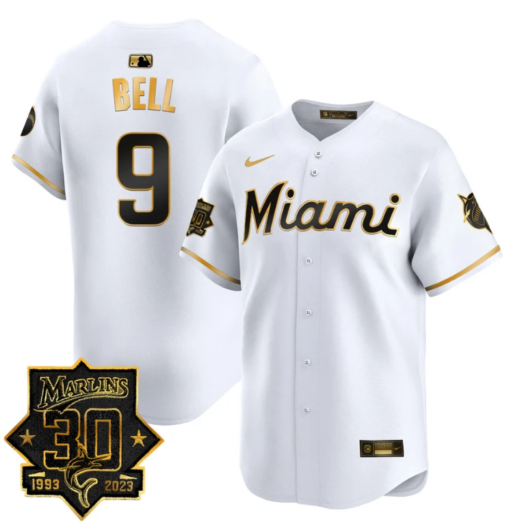 Josh Bell Jersey #9 Miami Marlins 30 Seasons Anniversary Patch Limited Stitched White Gold by My Store