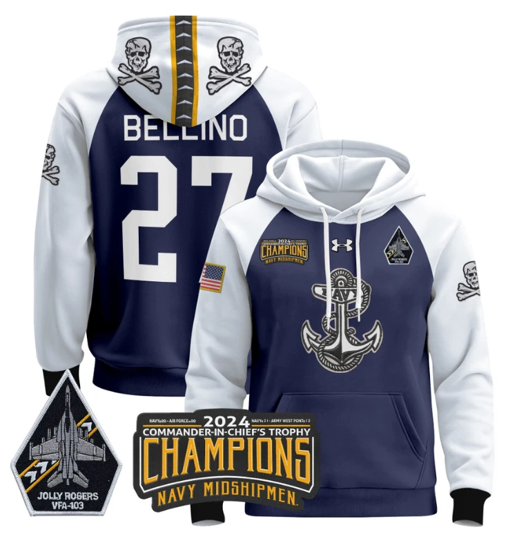 Joe Bellino Hoodie #27 Navy Midshipmen Champions Patch Pullover Gold White by Hoodie Pullover