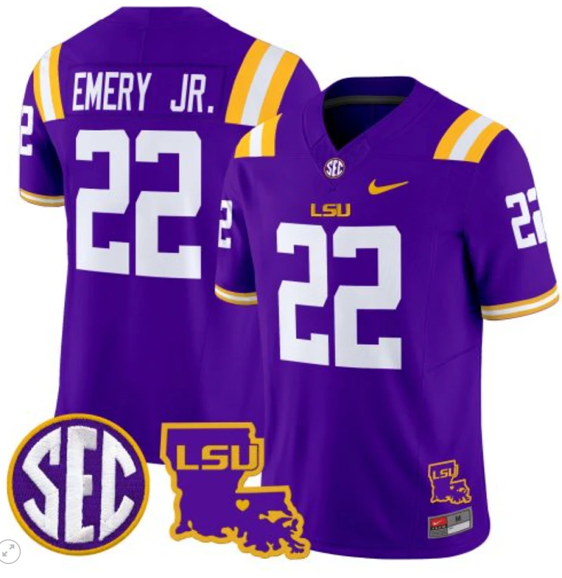 John Emery Jr Jersey #22 LSU Tigers 2024 Louisiana Patch Vapor Limited College Football Stitched Purple (Copy) by My Store