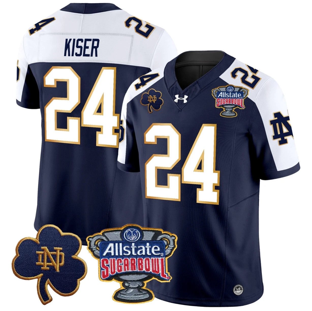 Jack Kiser Jersey #24 Notre Dame 2024 Sugar Bowl Patch V2 Stitched Navy Alternate by NCAA Football Jersey